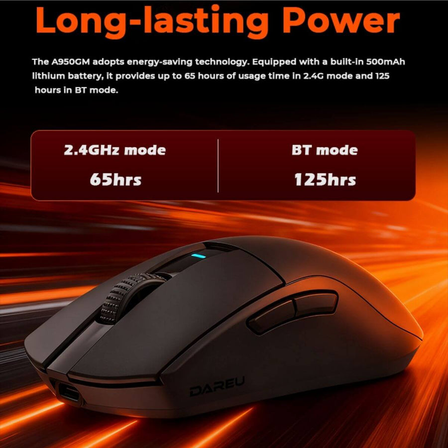 Dareu A950GM Black Detail - Braided USB-C Cable Wireless Charging Gaming Mouse