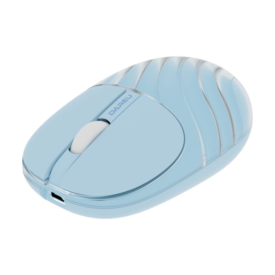 Dareu LM135D wireless silent mouse with ripple design, blue - angled front view
