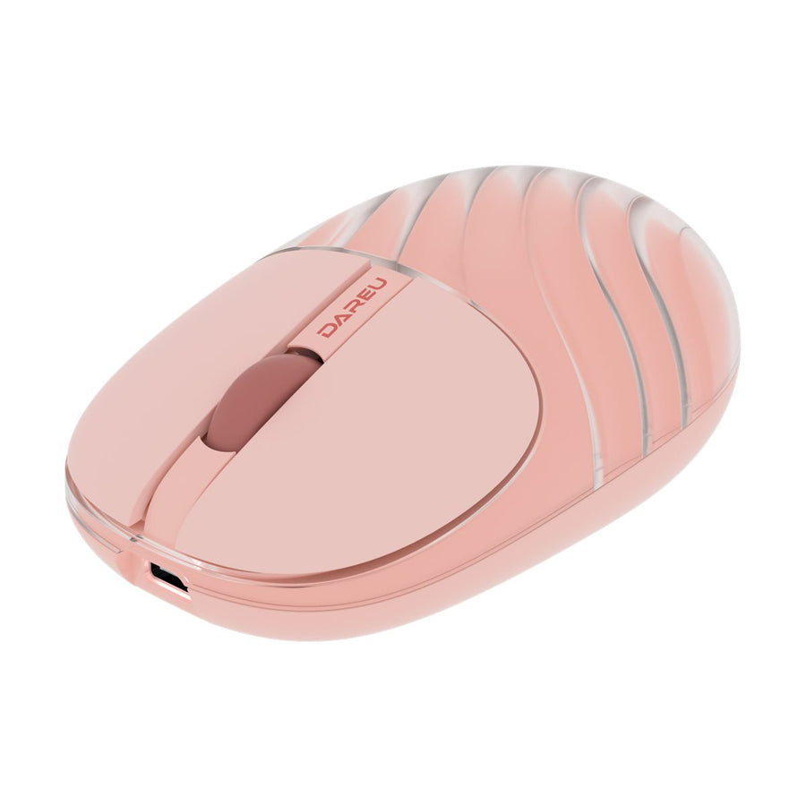 Dareu LM135D wireless silent mouse with ripple design, red - angled front view